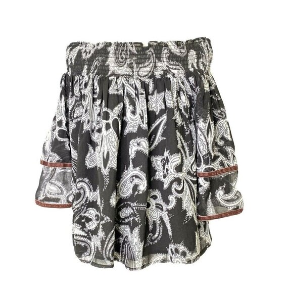 LOFT Women's Small Off Shoulder Cropped Hippie Boho Ruffled Blouse Paisley Black - Picture 3 of 10